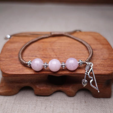 Sterling Silver CUPIDS BOW & Rose Quartz SEEKING LOVE Red Rope Bracelet